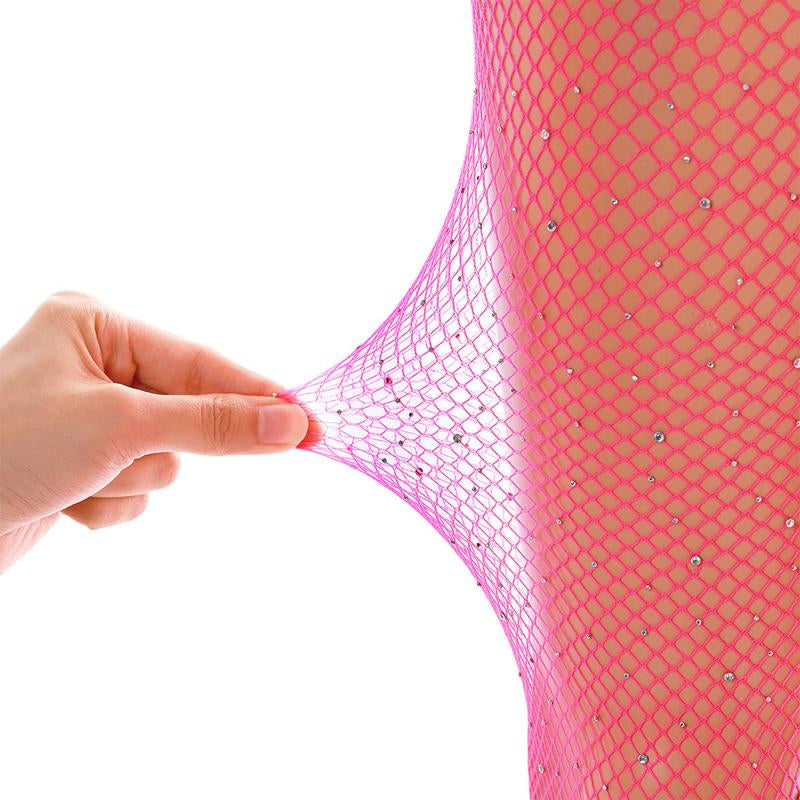 Sparkle Rhinestone Mesh Stocking Glitter High Waist Tights Crystal Fishnet Pantyhose Pearlescent Hollow Out plus Size Stockings for Women