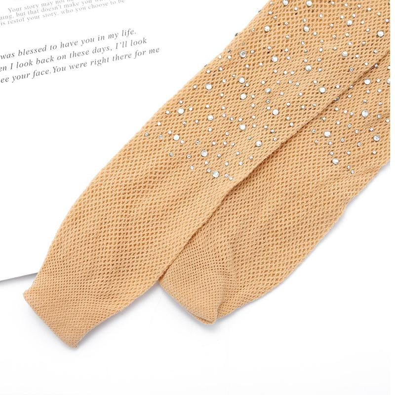 Sparkle Rhinestone Mesh Stocking Glitter High Waist Tights Crystal Fishnet Pantyhose Pearlescent Hollow Out plus Size Stockings for Women