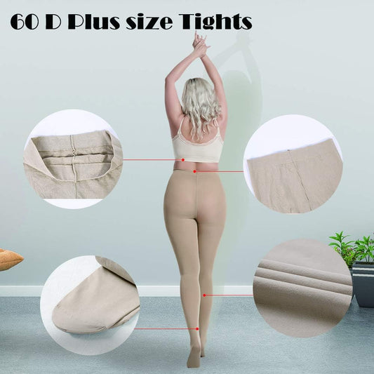 Footed Tights plus Size - 3 Pack Straight Crotch Queen Size Pantyhose, Sheer & Opaque Tights, for Chubby Women, Girls