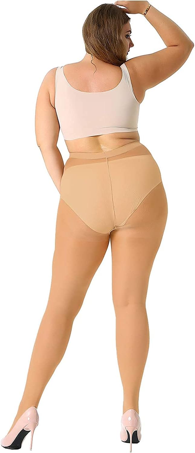 4 Pairs plus Size Pantyhose for Women 20 Denier Sheer Stocking