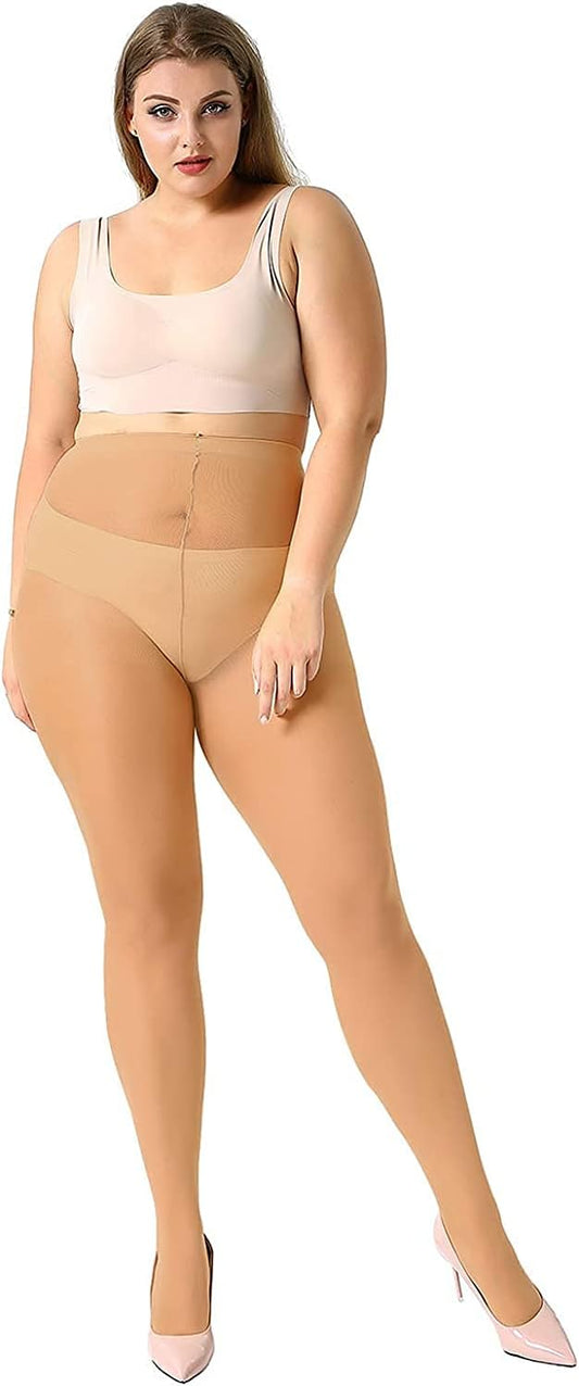 4 Pairs plus Size Pantyhose for Women 20 Denier Sheer Stocking