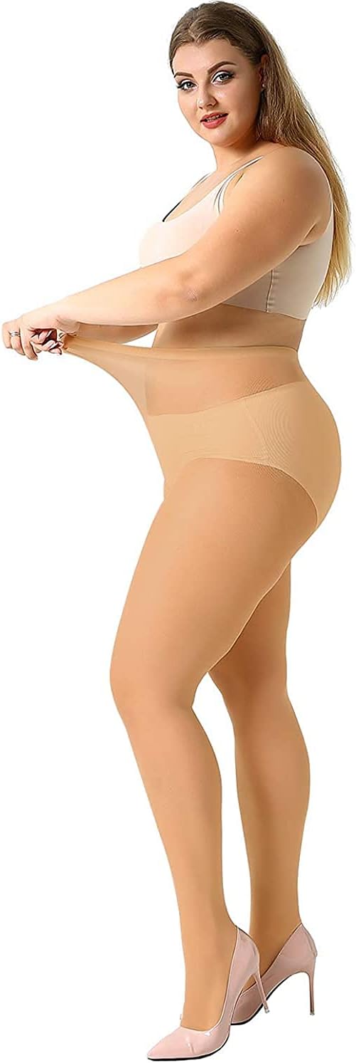 4 Pairs plus Size Pantyhose for Women 20 Denier Sheer Stocking