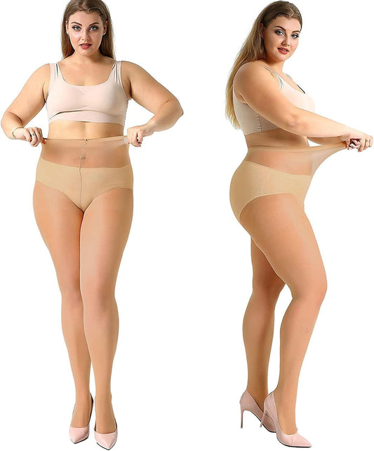 4 Pairs plus Size Pantyhose for Women 20 Denier Sheer Stocking