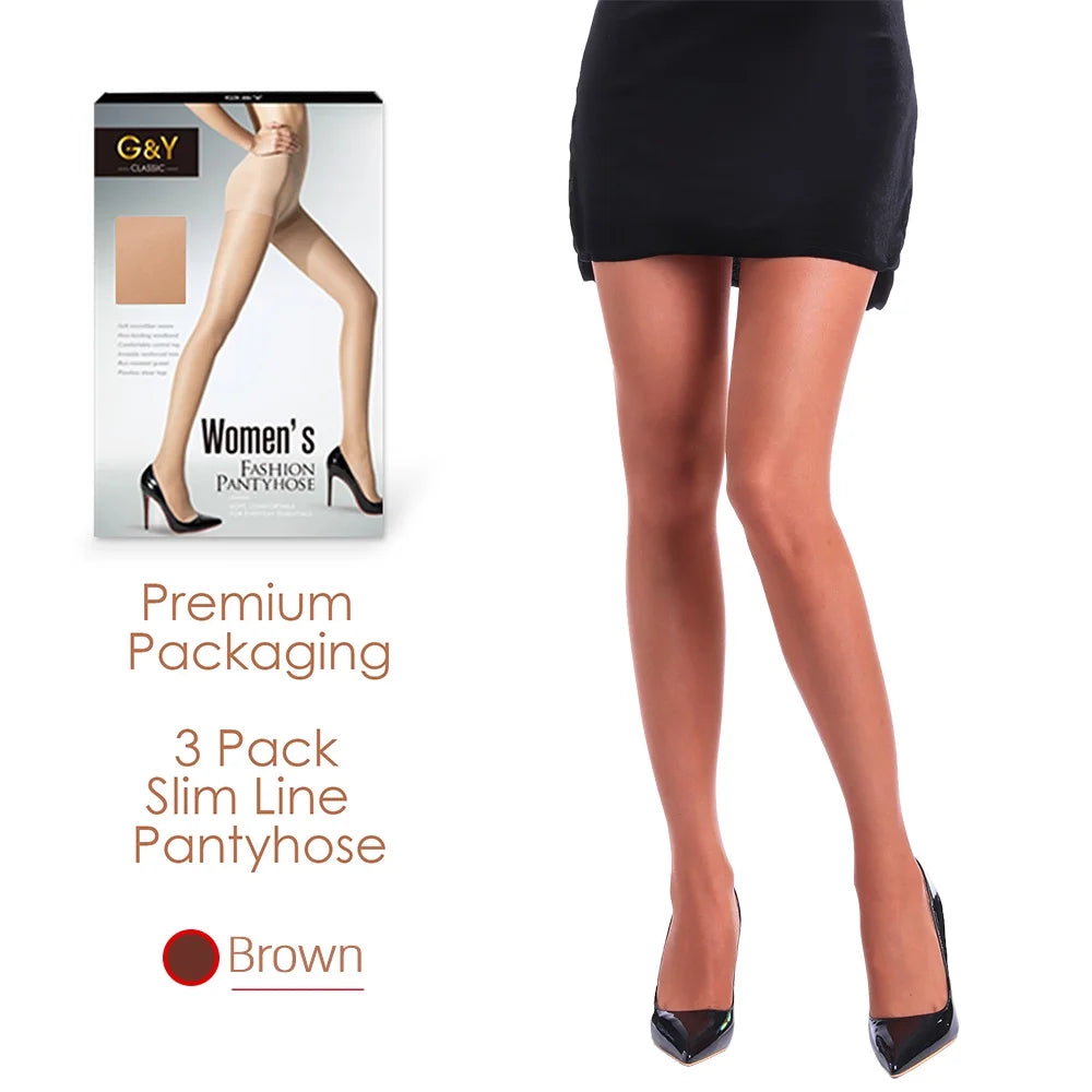 3 Pairs Women'S Sheer Tights - 20D Control Top Pantyhose with Reinforced Toes